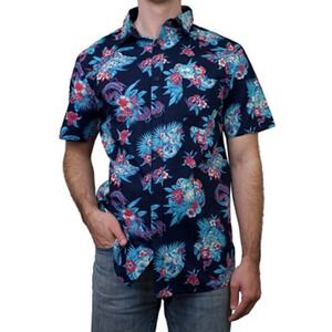 Star Wars Men's XXL Blue Tropical Hawaiian Shirt Droids Millennium Falcon Print